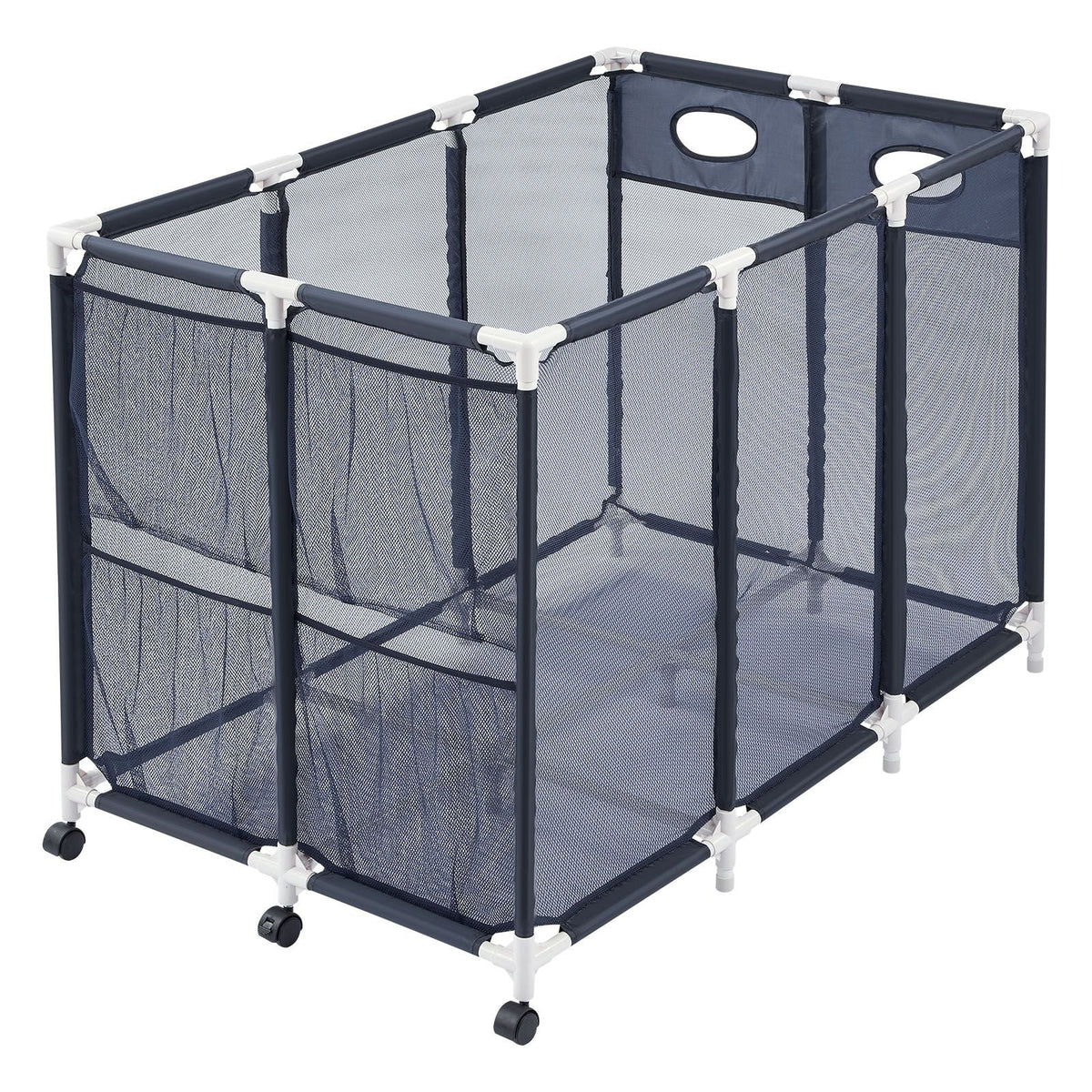 Pool Storage Bin, 47.2 x 30.2 x 34 in, Rolling Pool Float Storage Organizer with Side Pockets & Casters, Heavy Duty Plastic Frame, Poolside Toys Noodles Holder Mesh Basket for Swimming Pools