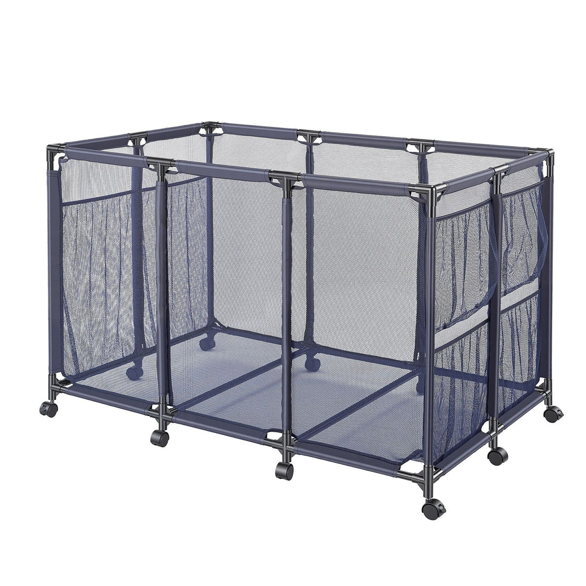 Pool Storage Bin, 48.8 x 32.7 x 32.7 in, Rolling Pool Float Storage Organizer with Side Pockets & Casters, Heavy Duty Metal Frame, Poolside Toys Noodles Holder Mesh Basket for Swimming Pools