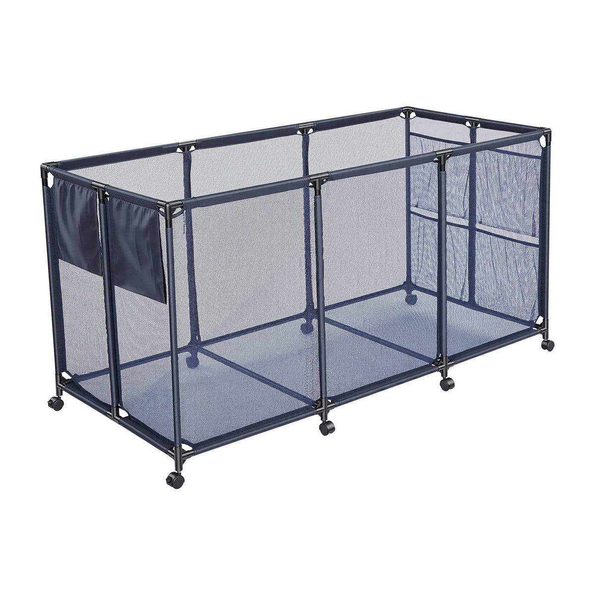Pool Storage Bin, 69 x 32 x 35 in, Rolling Pool Float Storage Organizer with Side Pockets & Noodles Holder, Durable Metal Frame, Poolside Toys Breathable Mesh Basket for Swimming Pools