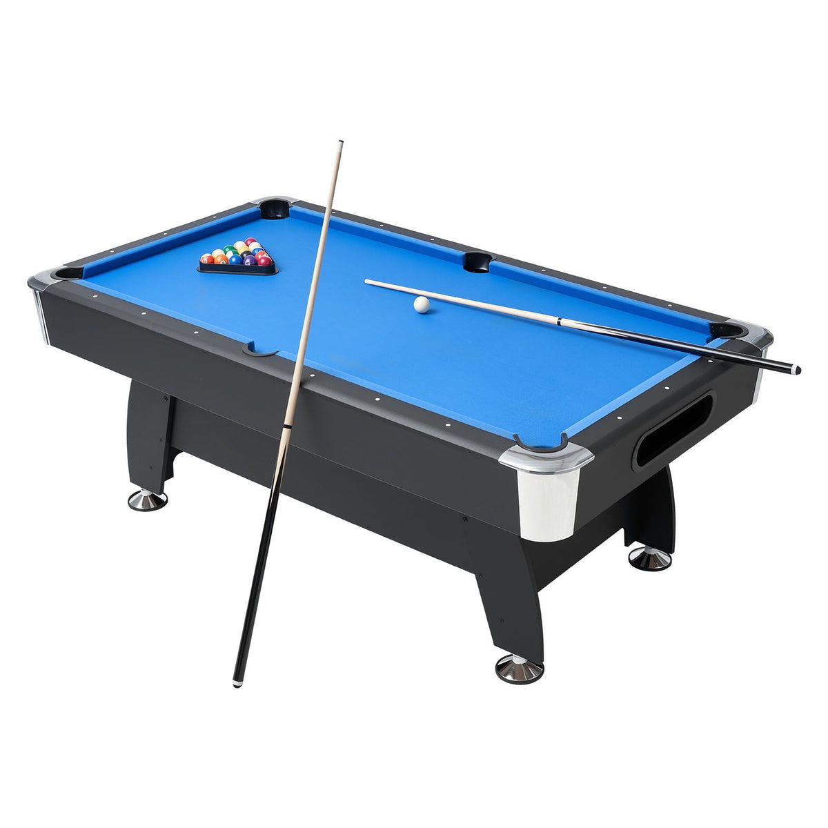 Pool Table, 7 ft Portable Billiards Tables, Adjustable Feet Stable Game Table, Entertainment Set Includes Ball, Cue, Rack, Chalk and Brush, Black with Bule Cloth, for Family Use, Recreation Room