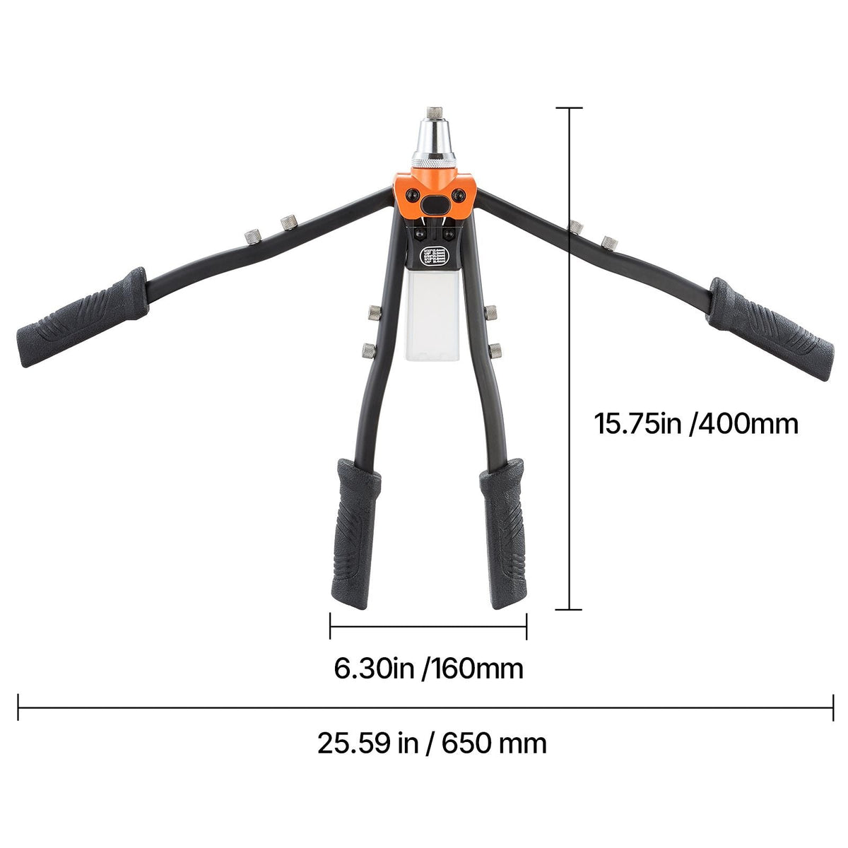 Pop Rivet Gun Kit, with 230 Blind Rivets, Two-Handed Riveter with 5 Interchangeable Nosepieces, 5 Drill Bits, and a Carrying Case, Manual Riveting Tool for Metal, Automotive, Home, and DIY
