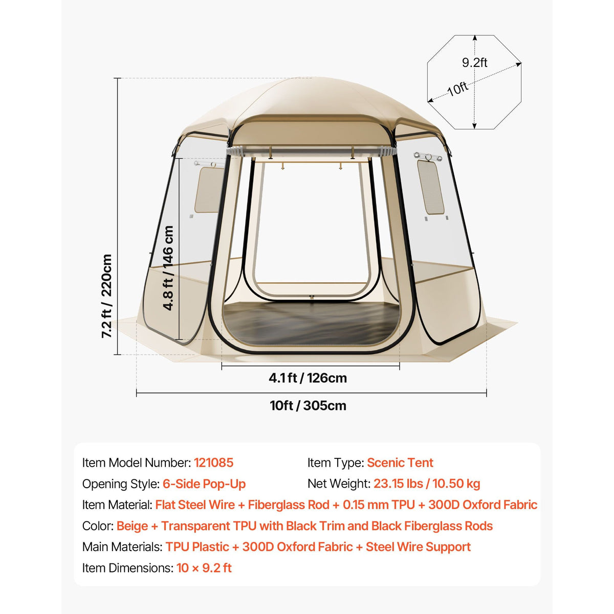 Pop up Bubble Tent, 10 x 9.2 ft Waterproof & UV-Resistant, Clear Camping Tent Shelter, Outdoor Garden Dome Igloo Tents with Windows, 540° Panoramic View, for 4-8 Persons Patio Backyard