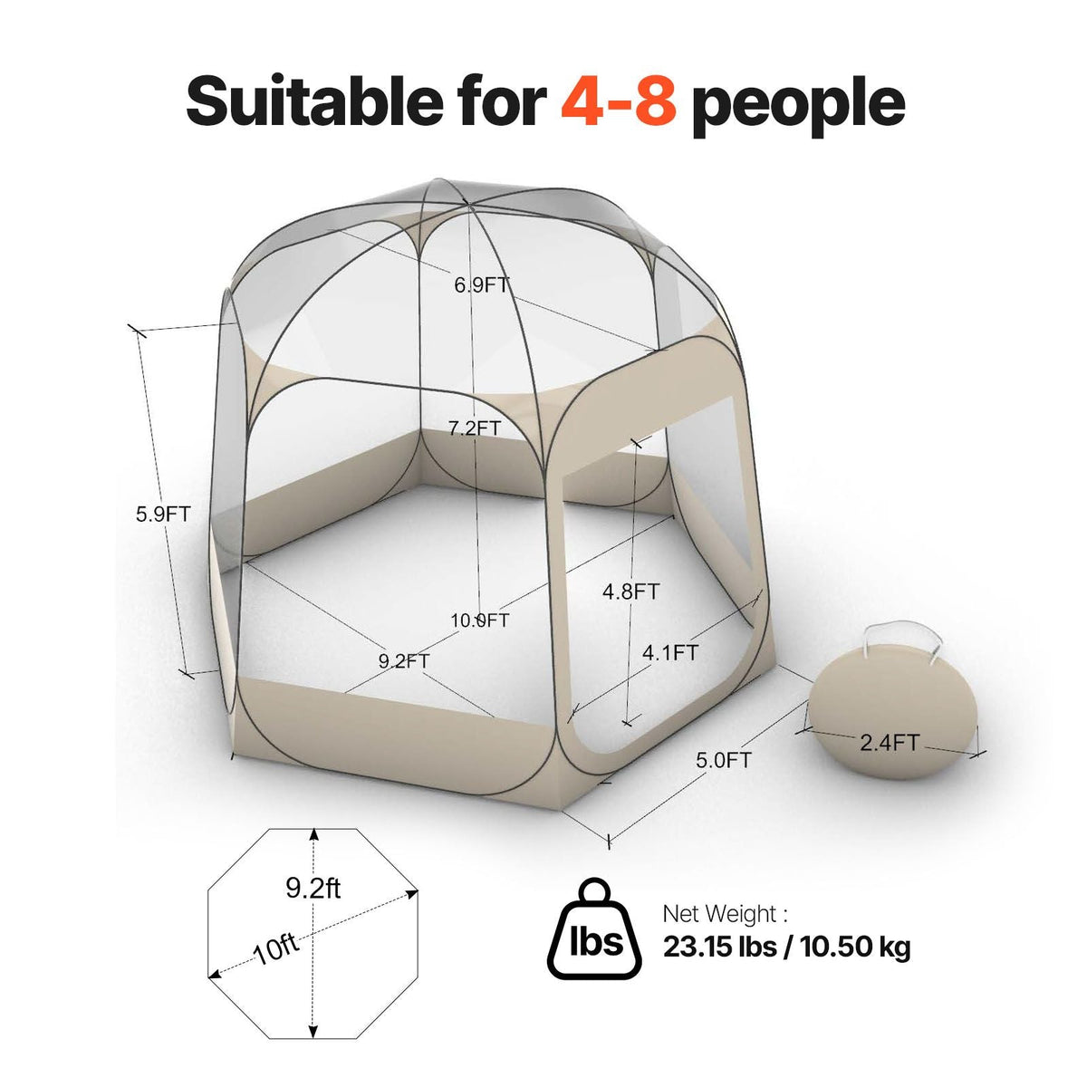 Pop up Bubble Tent, 10 x 9.2 ft Waterproof & UV-Resistant, Clear Camping Tent Shelter, Outdoor Garden Dome Igloo Tents with Windows, 540° Panoramic View, for 4-8 Persons Patio Backyard
