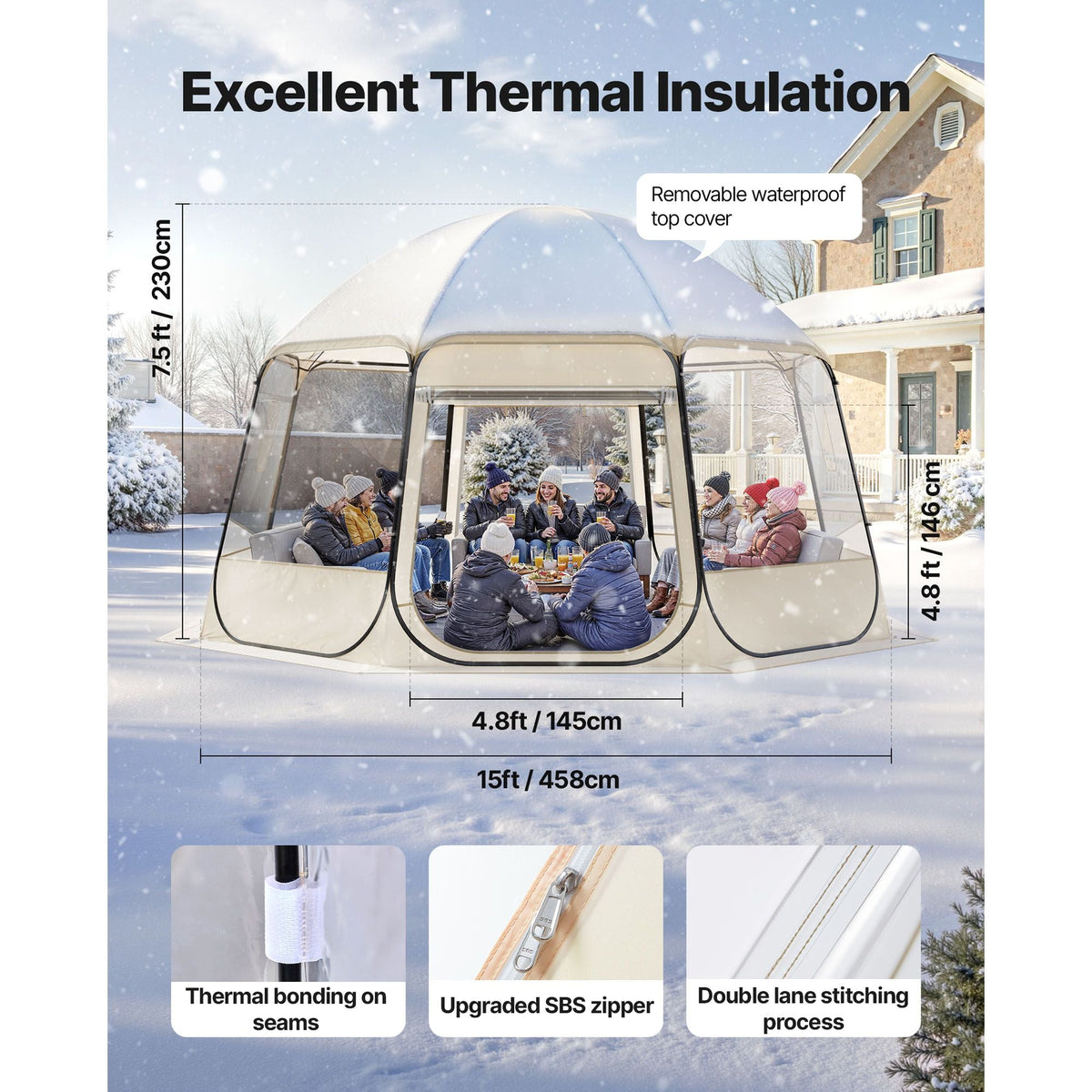 Pop up Bubble Tent, 15 x 13.8 ft Waterproof & UV-Resistant, Clear Camping Tent Shelter, Outdoor Garden Dome Igloo Tents with Windows, 540° Panoramic View, for 12-15 Persons Patio Backyard