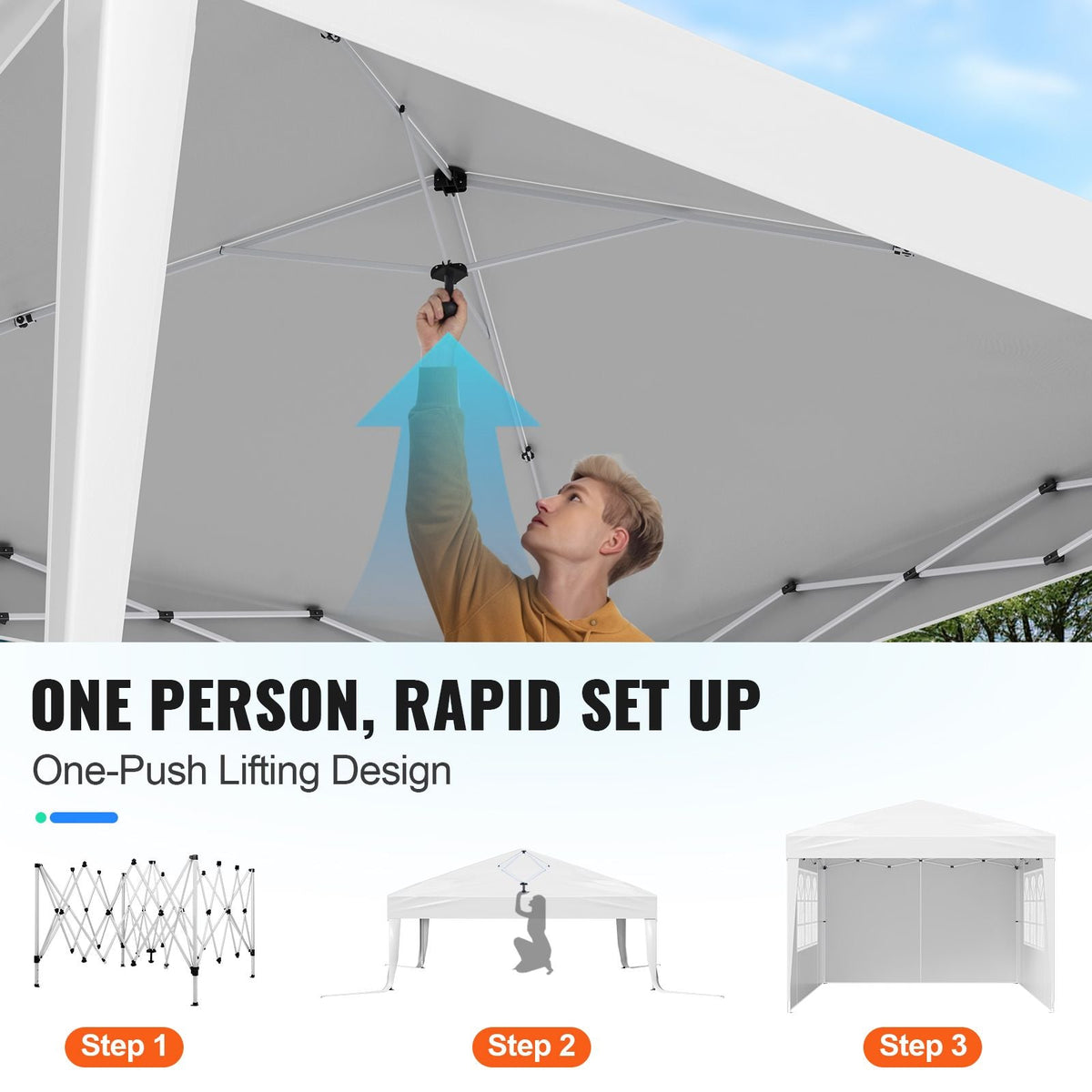 Pop Up Canopy, 10 x 10 FT Instant Canopy Portable Gazebo with 3 Sidewalls & 2 Ventilated Windows, Height Adjustable Pop-Up Outdoor Shelter Tent for Events, Patio, Backyard, Party, Parking