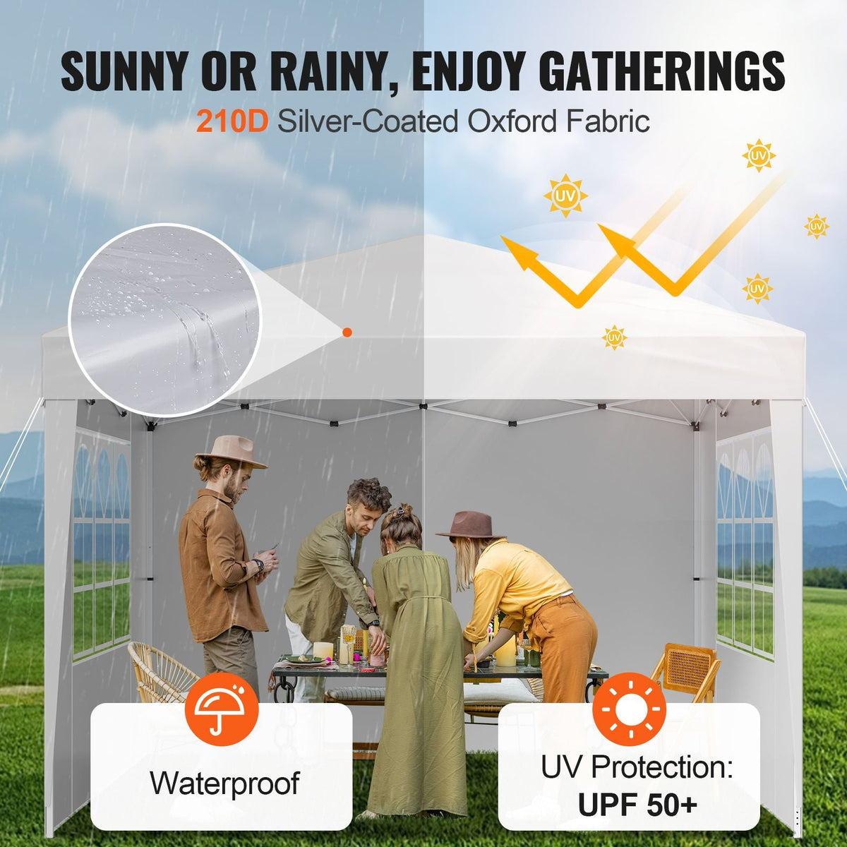 Pop Up Canopy, 10 x 10 FT Instant Canopy Portable Gazebo with 3 Sidewalls & 2 Ventilated Windows, Height Adjustable Pop-Up Outdoor Shelter Tent for Events, Patio, Backyard, Party, Parking