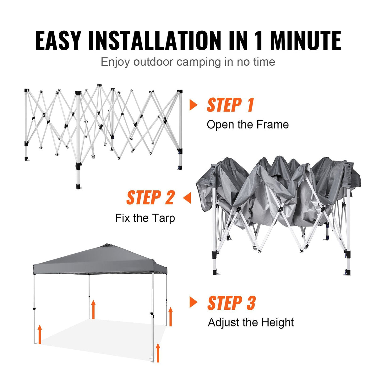 Pop Up Canopy Tent, 10 x 10 ft, 250 D PU Silver Coated Tarp, with Portable Roller Bag and 4 Sandbags, Waterproof and Sun Shelter Gazebo for Outdoor Party, Camping, Commercial Events, Dark Gray