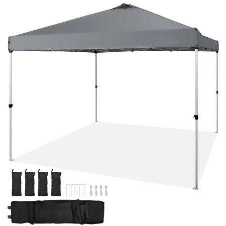 Pop Up Canopy Tent, 10 x 10 ft, 250 D PU Silver Coated Tarp, with Portable Roller Bag and 4 Sandbags, Waterproof and Sun Shelter Gazebo for Outdoor Party, Camping, Commercial Events, Dark Gray