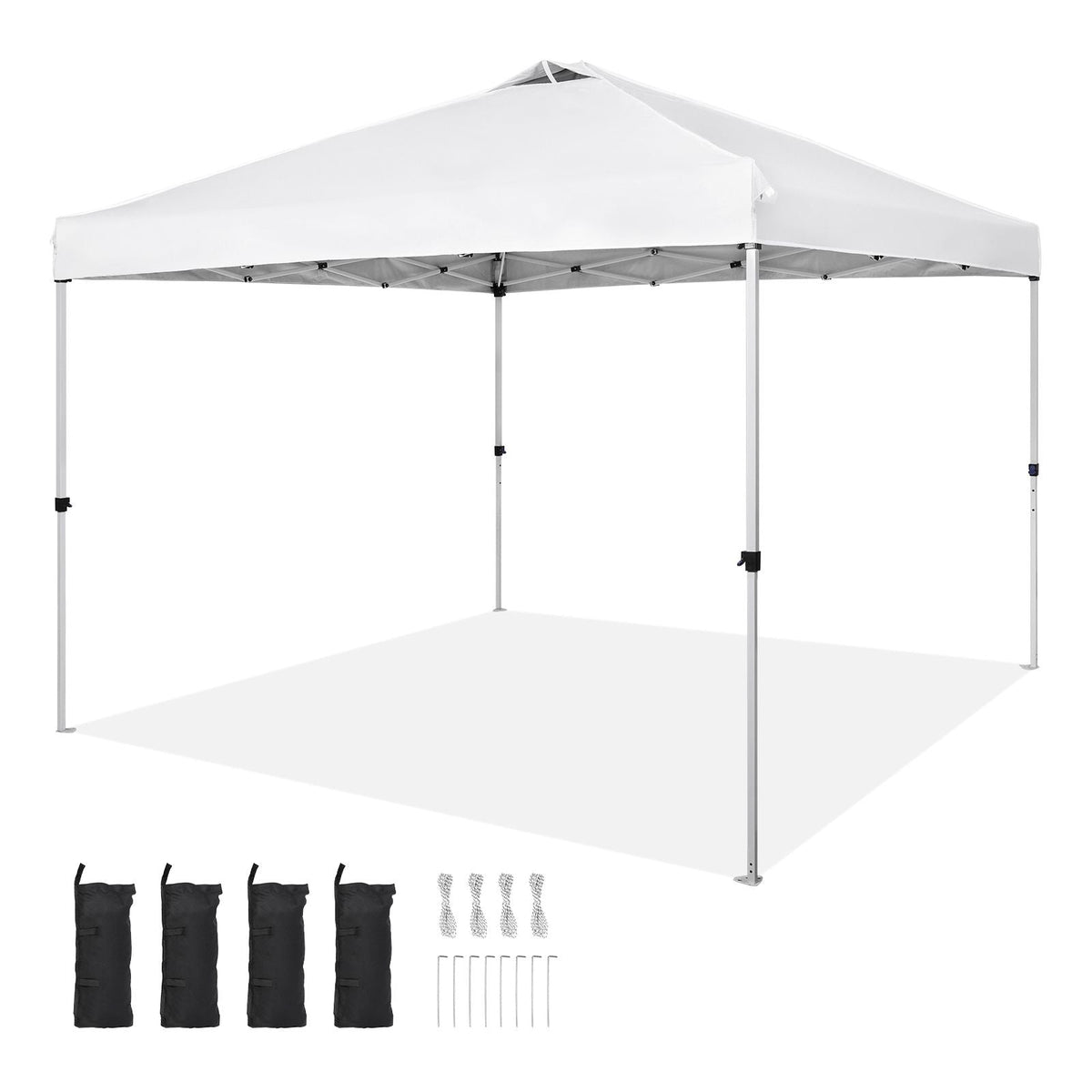 Pop Up Canopy Tent, 10 x 10 ft, 250 D PU Silver Coated Tarp, with Portable Roller Bag and 4 Sandbags, Waterproof and Sun Shelter Gazebo for Outdoor Party, Camping, Commercial Events, White