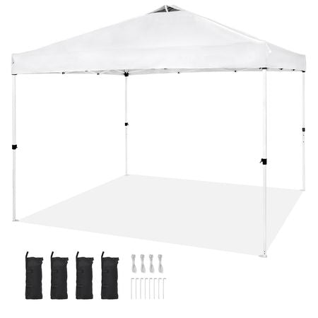 Pop Up Canopy Tent, 10 x 10 ft, 250 D PU Silver Coated Tarp, with Portable Roller Bag and 4 Sandbags, Waterproof and Sun Shelter Gazebo for Outdoor Party, Camping, Commercial Events, White