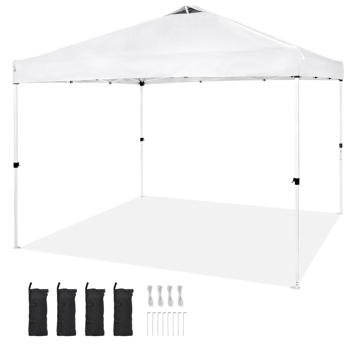 Pop Up Canopy Tent, 10 x 10 ft, 250 D PU Silver Coated Tarp, with Portable Roller Bag and 4 Sandbags, Waterproof and Sun Shelter Gazebo for Outdoor Party, Camping, Commercial Events, White