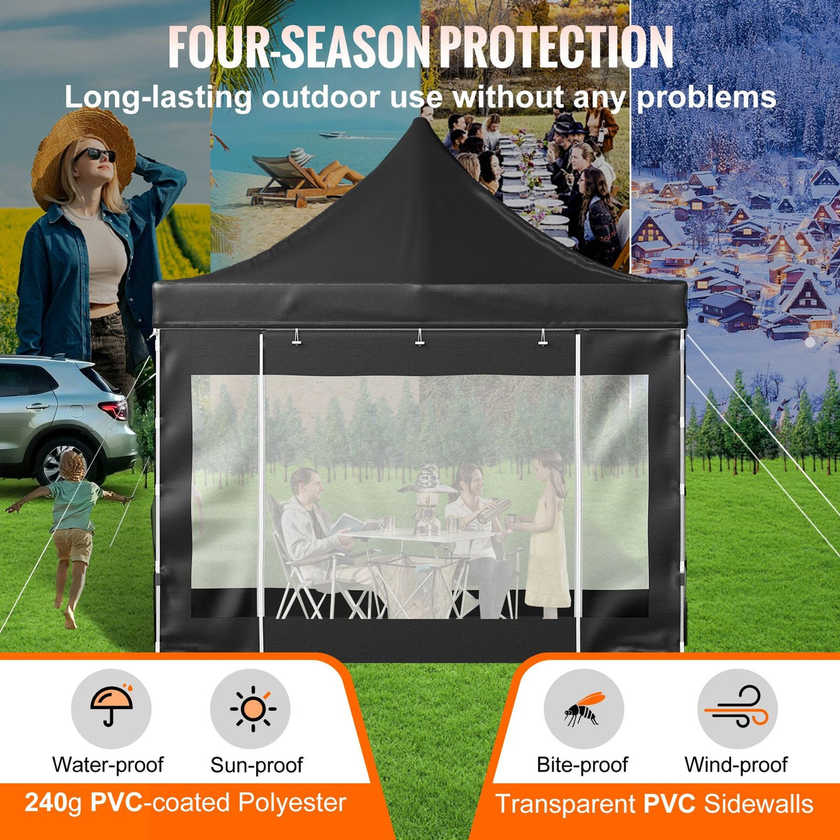 Pop Up Canopy Tent, 10 x 10 FT, Outdoor Patio Gazebo Tent with Removable Sidewalls and Wheeled Bag, UV Resistant Waterproof Instant Gazebo Shelter for Party, Garden, Backyard, Black