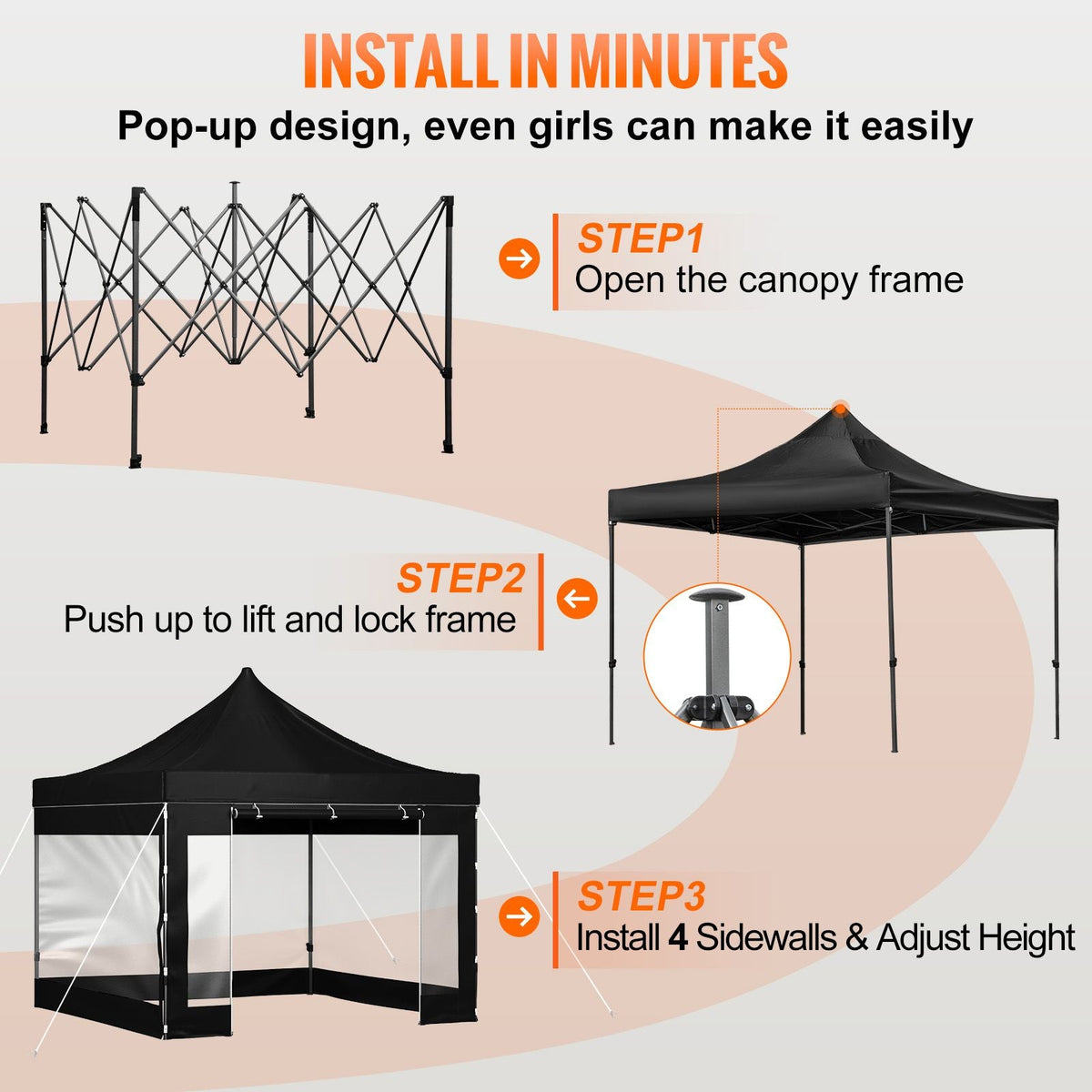 Pop Up Canopy Tent, 10 x 10 FT, Outdoor Patio Gazebo Tent with Removable Sidewalls and Wheeled Bag, UV Resistant Waterproof Instant Gazebo Shelter for Party, Garden, Backyard, Black