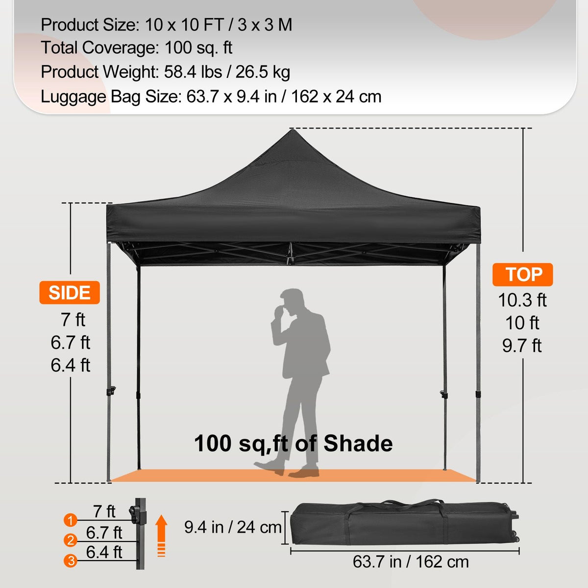 Pop Up Canopy Tent, 10 x 10 FT, Outdoor Patio Gazebo Tent with Removable Sidewalls and Wheeled Bag, UV Resistant Waterproof Instant Gazebo Shelter for Party, Garden, Backyard, Black