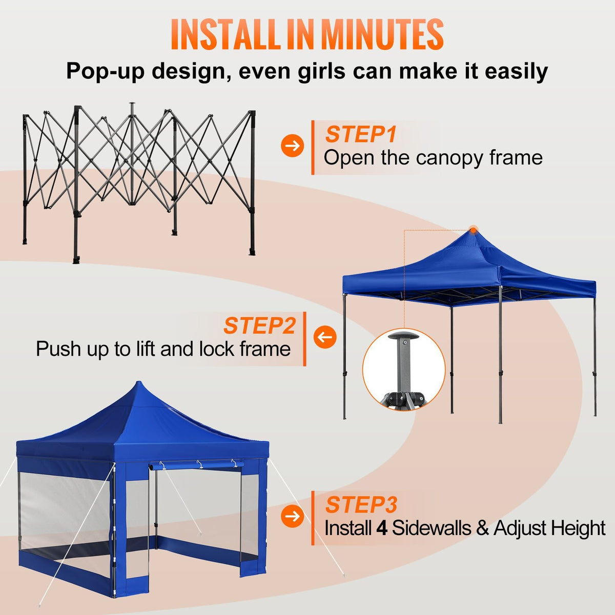 Pop Up Canopy Tent, 10 x 10 FT, Outdoor Patio Gazebo Tent with Removable Sidewalls and Wheeled Bag, UV Resistant Waterproof Instant Gazebo Shelter for Party, Garden, Backyard, Blue