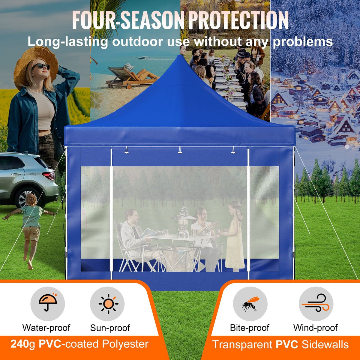 Pop Up Canopy Tent, 10 x 10 FT, Outdoor Patio Gazebo Tent with Removable Sidewalls and Wheeled Bag, UV Resistant Waterproof Instant Gazebo Shelter for Party, Garden, Backyard, Blue