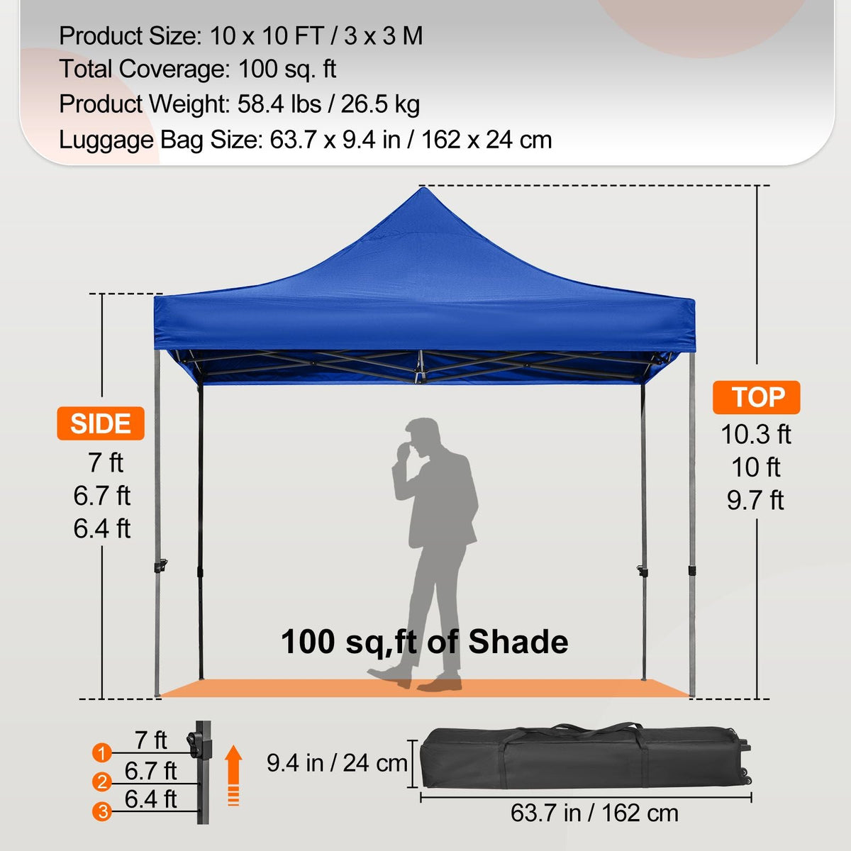 Pop Up Canopy Tent, 10 x 10 FT, Outdoor Patio Gazebo Tent with Removable Sidewalls and Wheeled Bag, UV Resistant Waterproof Instant Gazebo Shelter for Party, Garden, Backyard, Blue