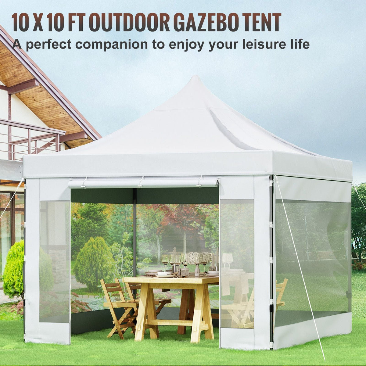 Pop Up Canopy Tent, 10 x 10 FT, Outdoor Patio Gazebo Tent with Removable Sidewalls and Wheeled Bag, UV Resistant Waterproof Instant Gazebo Shelter for Party, Garden, Backyard, White