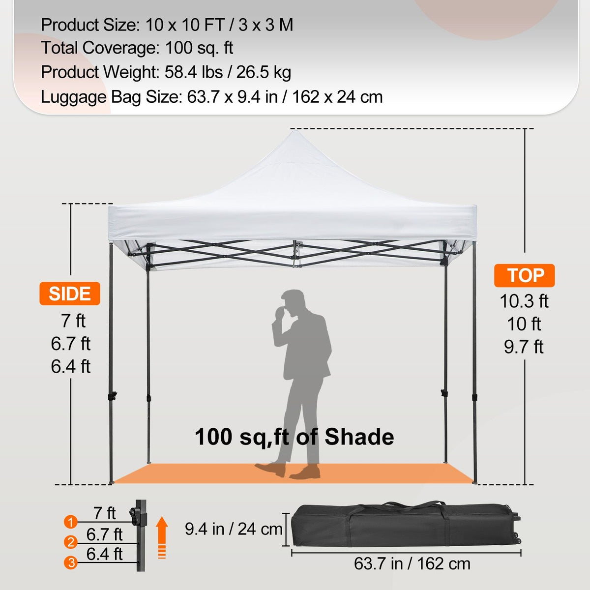 Pop Up Canopy Tent, 10 x 10 FT, Outdoor Patio Gazebo Tent with Removable Sidewalls and Wheeled Bag, UV Resistant Waterproof Instant Gazebo Shelter for Party, Garden, Backyard, White