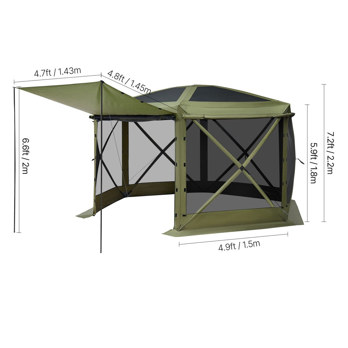 Pop up Gazebo Screen Tent, 10 x 10 ft Large 6-Sided Camping Canopy Tent with Removable Top & Carry Bag, Quick-Set & Bite-Proof, Screen House Sun Shelter for 6-8 Persons Backyard Patio, Green
