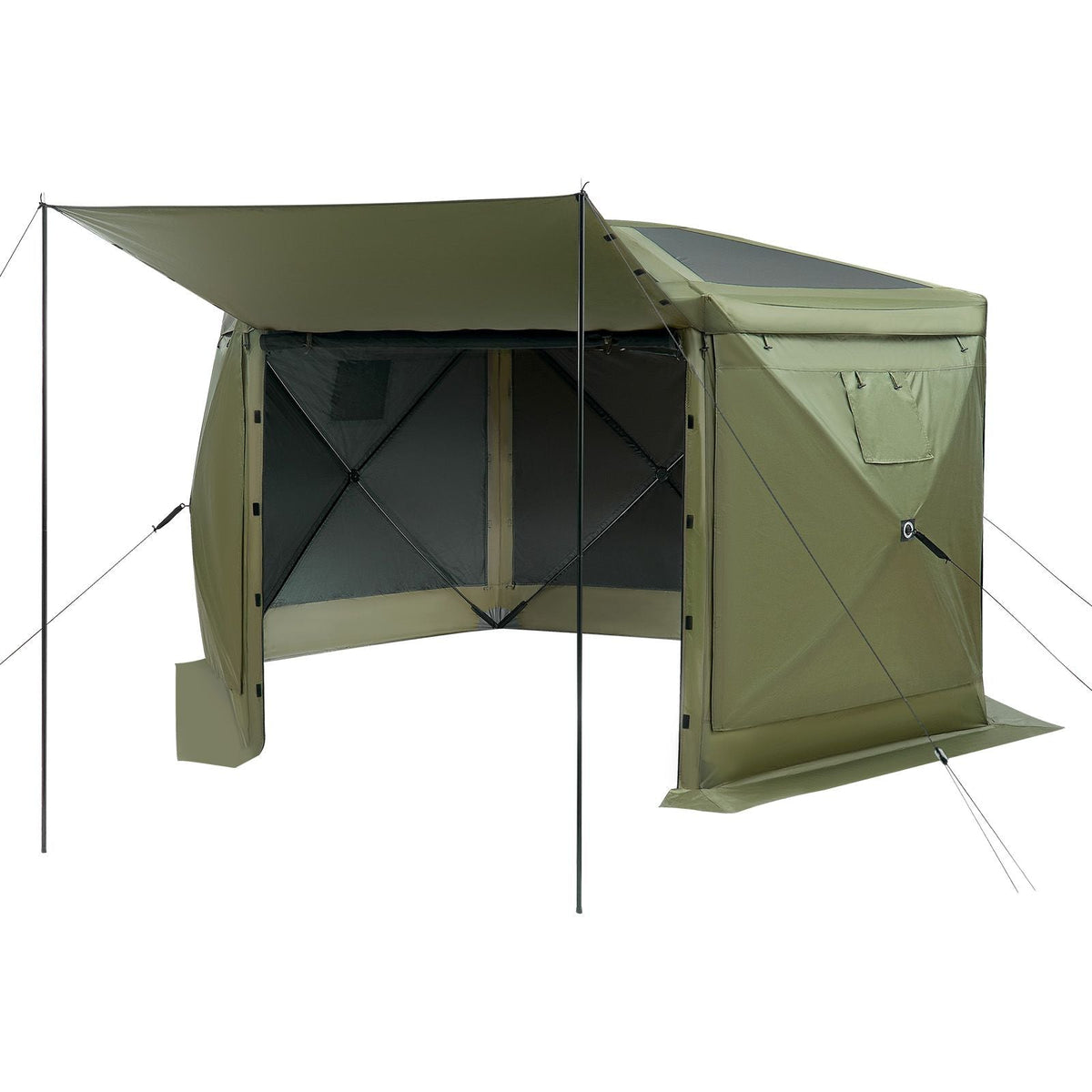 Pop up Gazebo Screen Tent, 10 x 10 ft Large 6-Sided Camping Canopy Tent with Removable Top & Carry Bag, Quick-Set & Bite-Proof, Screen House Sun Shelter for 6-8 Persons Backyard Patio, Green