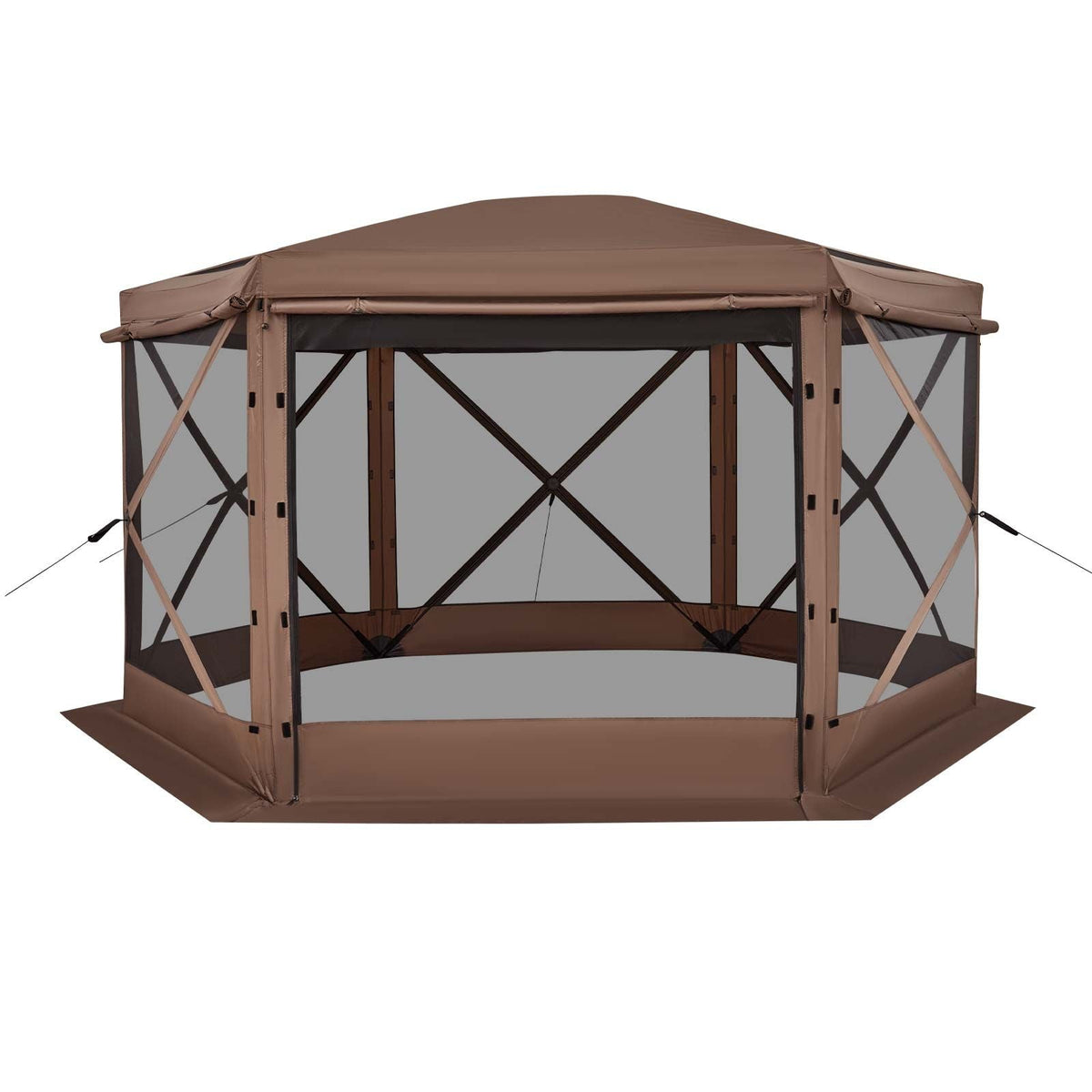 Pop up Gazebo Screen Tent, 12 x 12 ft Large 6-Sided Camping Canopy Tent with Removable Top & Carry Bag, Quick-Set & Bite-Proof, Screen House Sun Shelter for 8-10 Persons Backyard Patio, Brown
