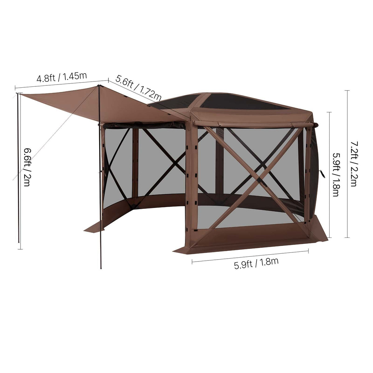 Pop up Gazebo Screen Tent, 12 x 12 ft Large 6-Sided Camping Canopy Tent with Removable Top & Carry Bag, Quick-Set & Bite-Proof, Screen House Sun Shelter for 8-10 Persons Backyard Patio, Brown