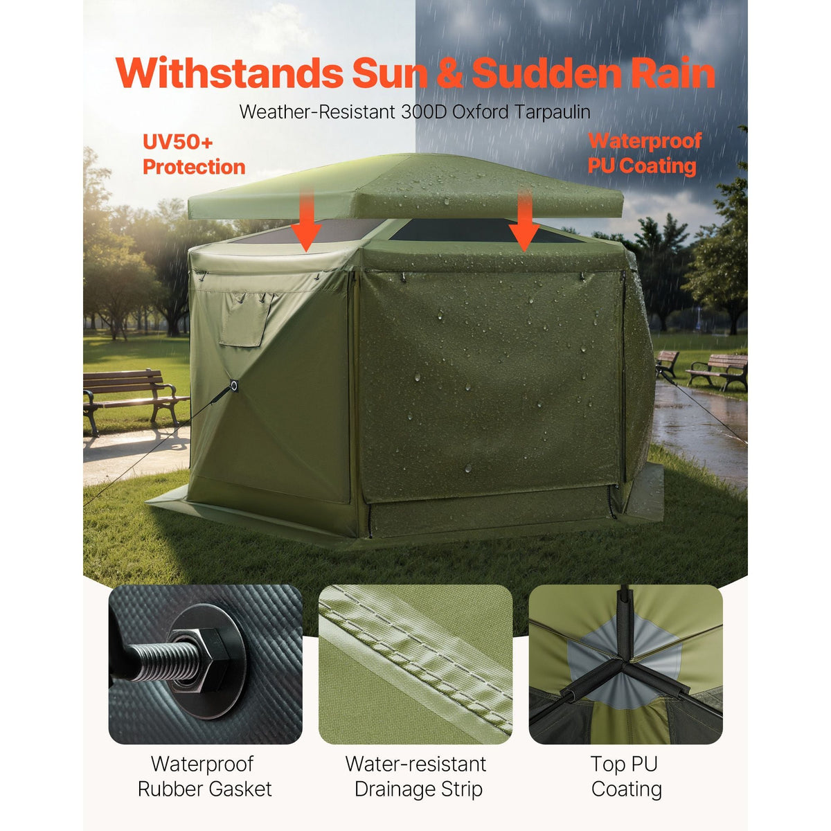 Pop up Gazebo Screen Tent, 12 x 12 ft Large 6-Sided Camping Canopy Tent with Removable Top & Carry Bag, Quick-Set & Bite-Proof, Screen House Sun Shelter for 8-10 Persons Backyard Patio, Green
