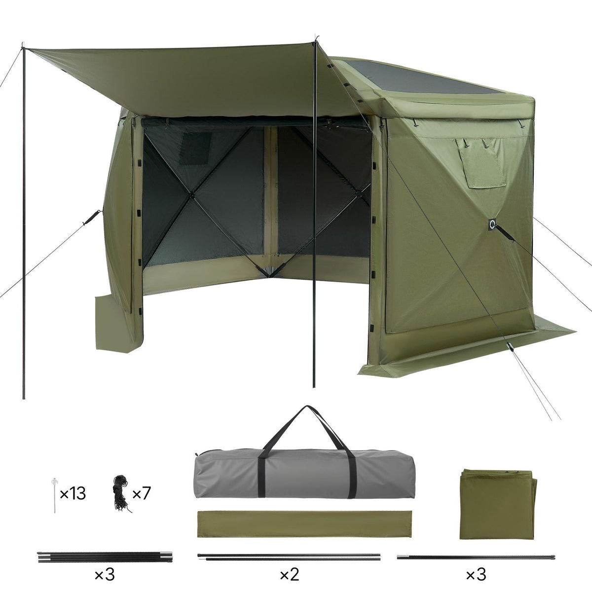 Pop up Gazebo Screen Tent, 12 x 12 ft Large 6-Sided Camping Canopy Tent with Removable Top & Carry Bag, Quick-Set & Bite-Proof, Screen House Sun Shelter for 8-10 Persons Backyard Patio, Green