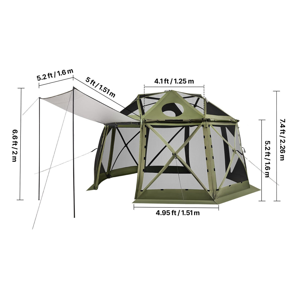Pop up Gazebo Screen Tent, 13 x 13 ft, 13-Sided Spherical Camping Canopy Tent with Removable Top & Carry Bag, Quick-Set & Bite-Proof, Screen House Sun Shelter for 10-12 Persons, Green