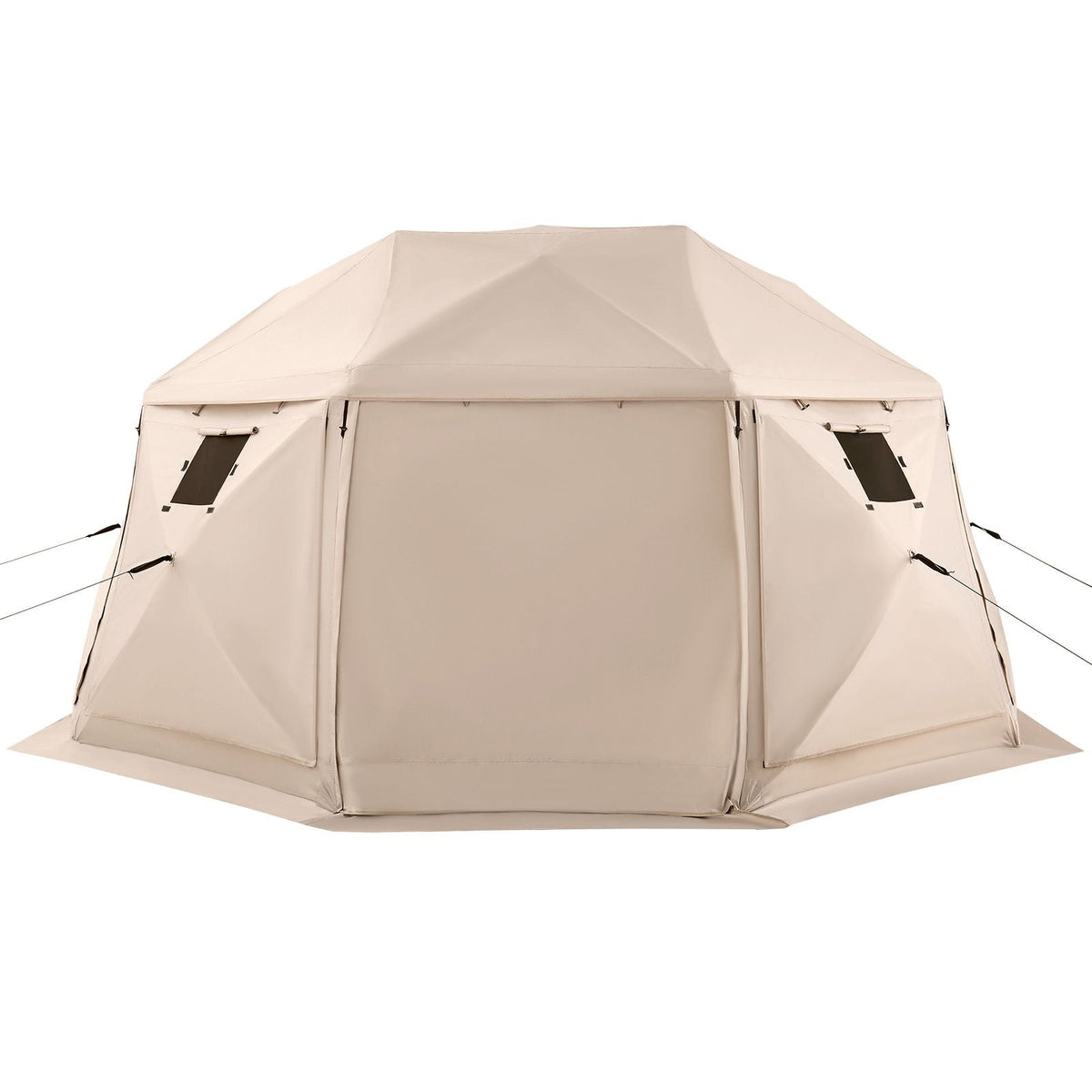 Pop up Gazebo Screen Tent, 15 x 15 ft, 13-Sided Spherical Camping Canopy Tent with Removable Top & Carry Bag, Quick-Set & Bite-Proof, Screen House Sun Shelter for 12-15 Persons, Beige