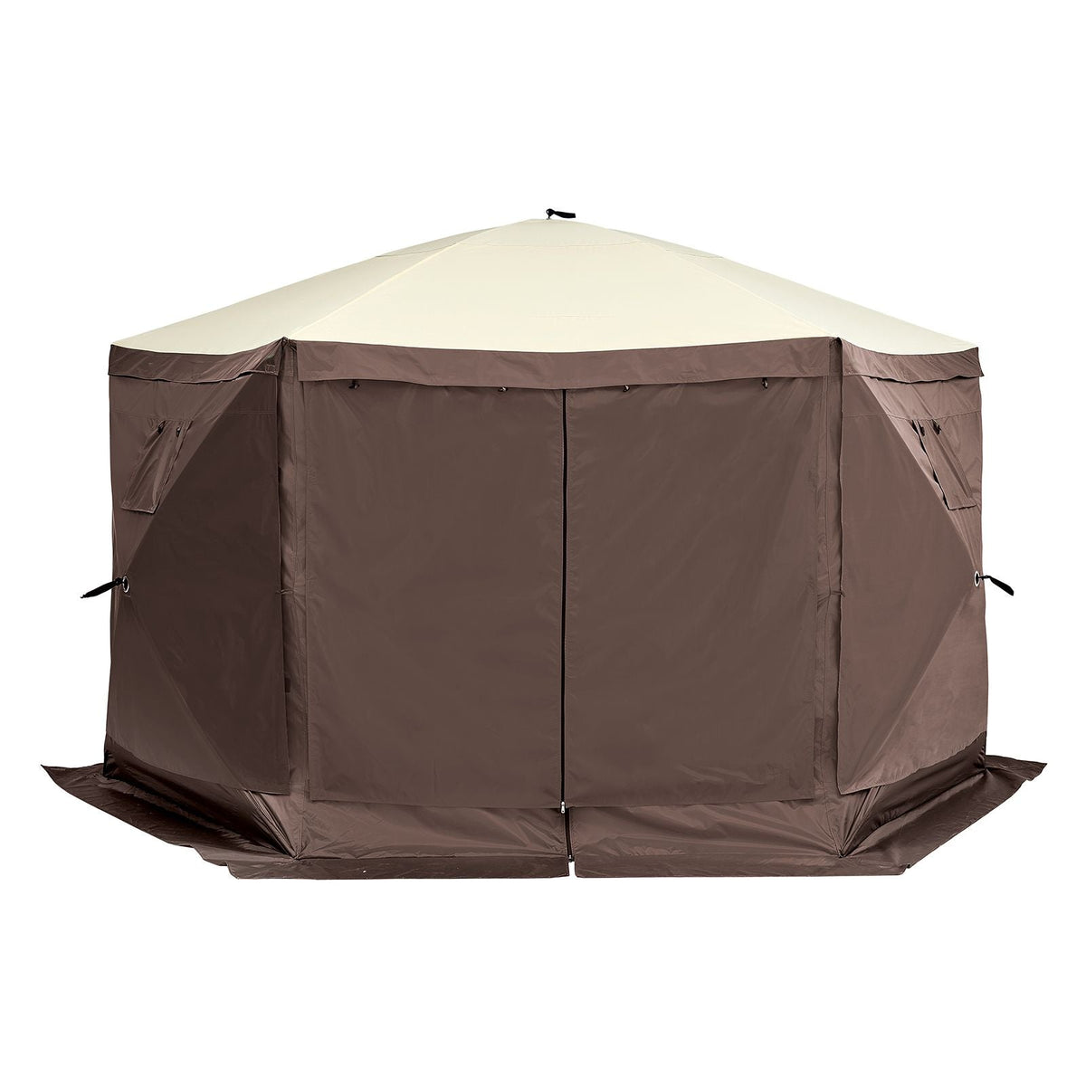 Pop Up Gazebo Tent, Pop-Up Screen Tent 6 Sided Canopy Sun Shelter with 6 Removable Privacy Wind Cloths & Mesh Windows, 12.5x12.5FT Quick Set Screen Tent with Mosquito Netting, Brown