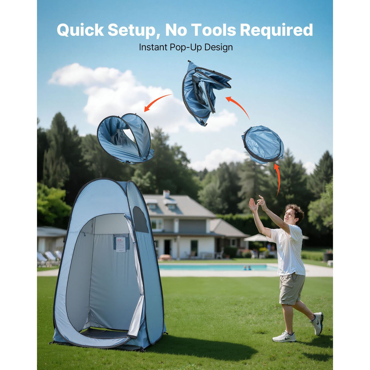 Pop up Shower Tent, Instant Portable Privacy Tent Changing Room with Ground Stakes, Ropes, and Carry Bag, 190T Polyester with Silver Coating, Quick Setup, for Camping, Beach, Fishing, Blue
