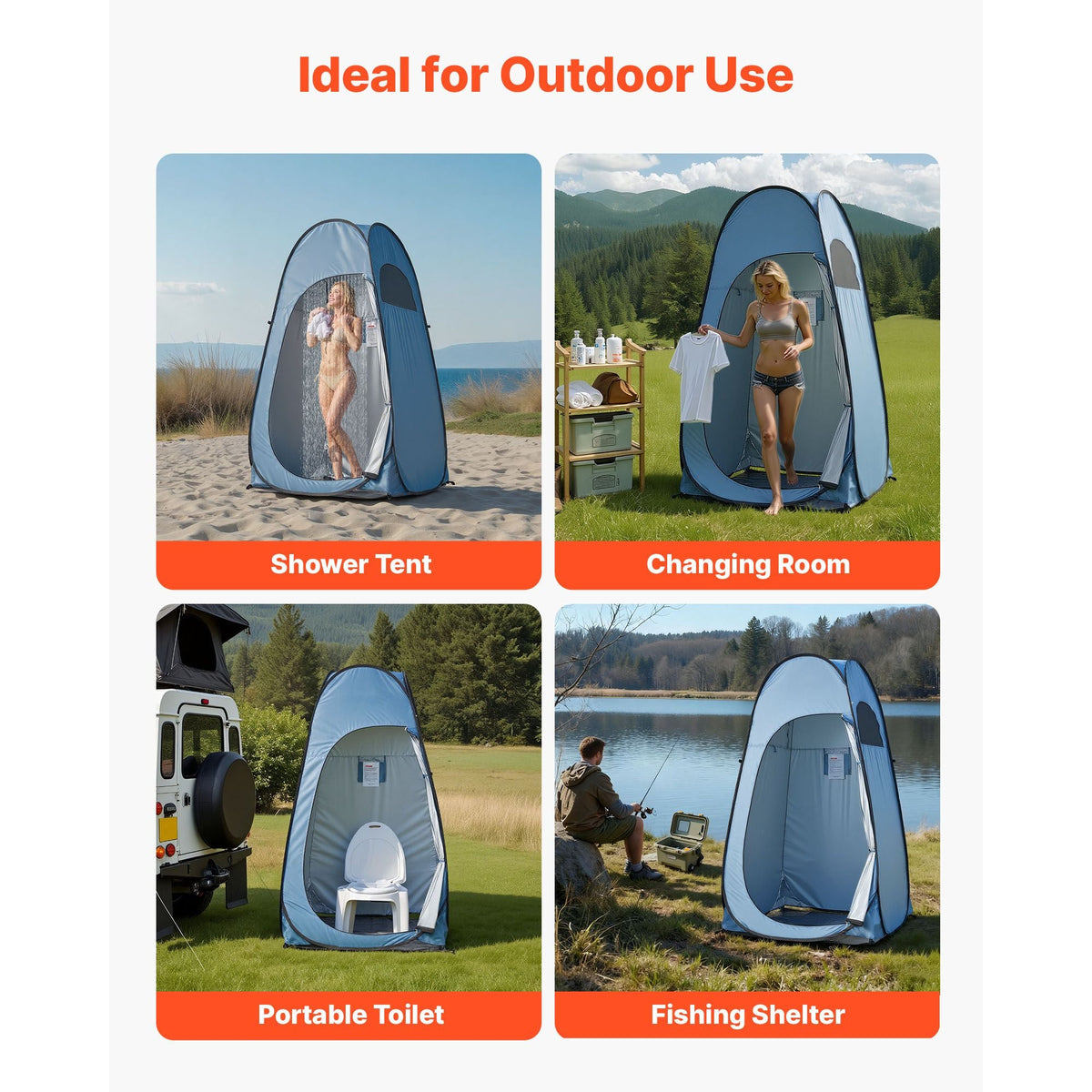 Pop up Shower Tent, Instant Portable Privacy Tent Changing Room with Ground Stakes, Ropes, and Carry Bag, 190T Polyester with Silver Coating, Quick Setup, for Camping, Beach, Fishing, Blue