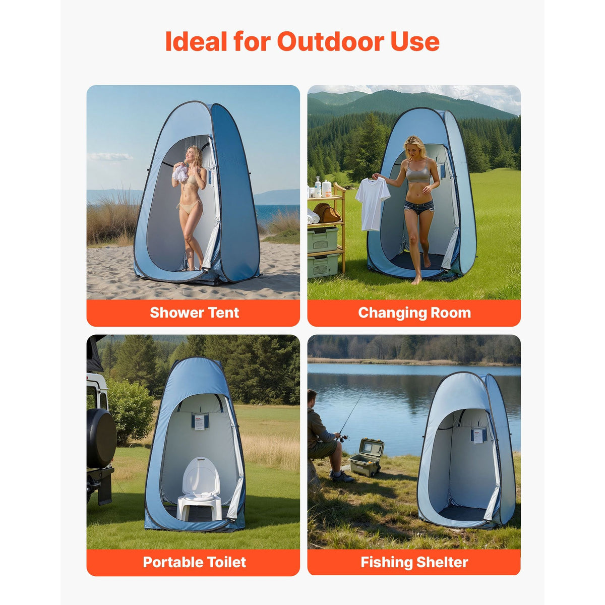 Pop up Shower Tent, Instant Portable Privacy Tent Changing Room with Hanging Bag, Ground Stakes, Ropes, Carry Bag, 190T Polyester with Silver Coating, Quick Setup, for Camping, Beach, Fishing