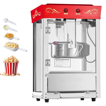 Popcorn Machine, 8oz Stainless Steel Kettle, 800W Commercial Countertop Popcorn Maker, 48 Cups per Batch Theater Style Popper, with 2-Button Control Glass Wall PC Door 1 Scoop 3 Spoons, Red