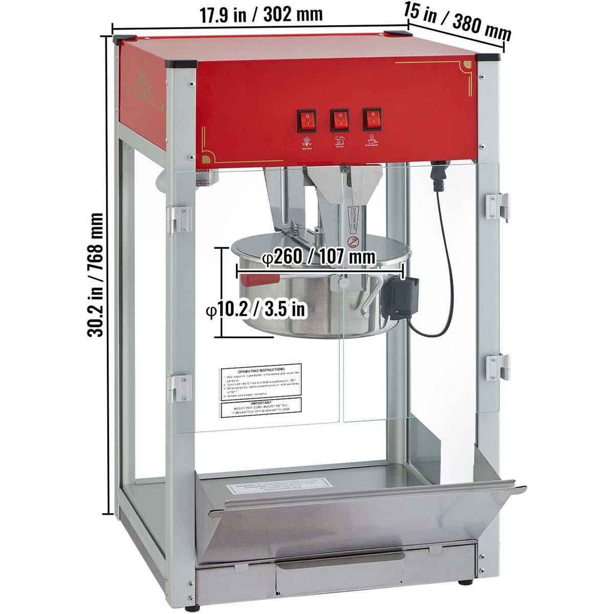 Popcorn Maker, 1440W Popcorn Popper Machine, 12 Oz Kettle Makes 80 Cups per Batch, Countertop Popcorn Maker with Tempered Glass, 3 Stainless Steel Scoops, Movie Theater Style, Red