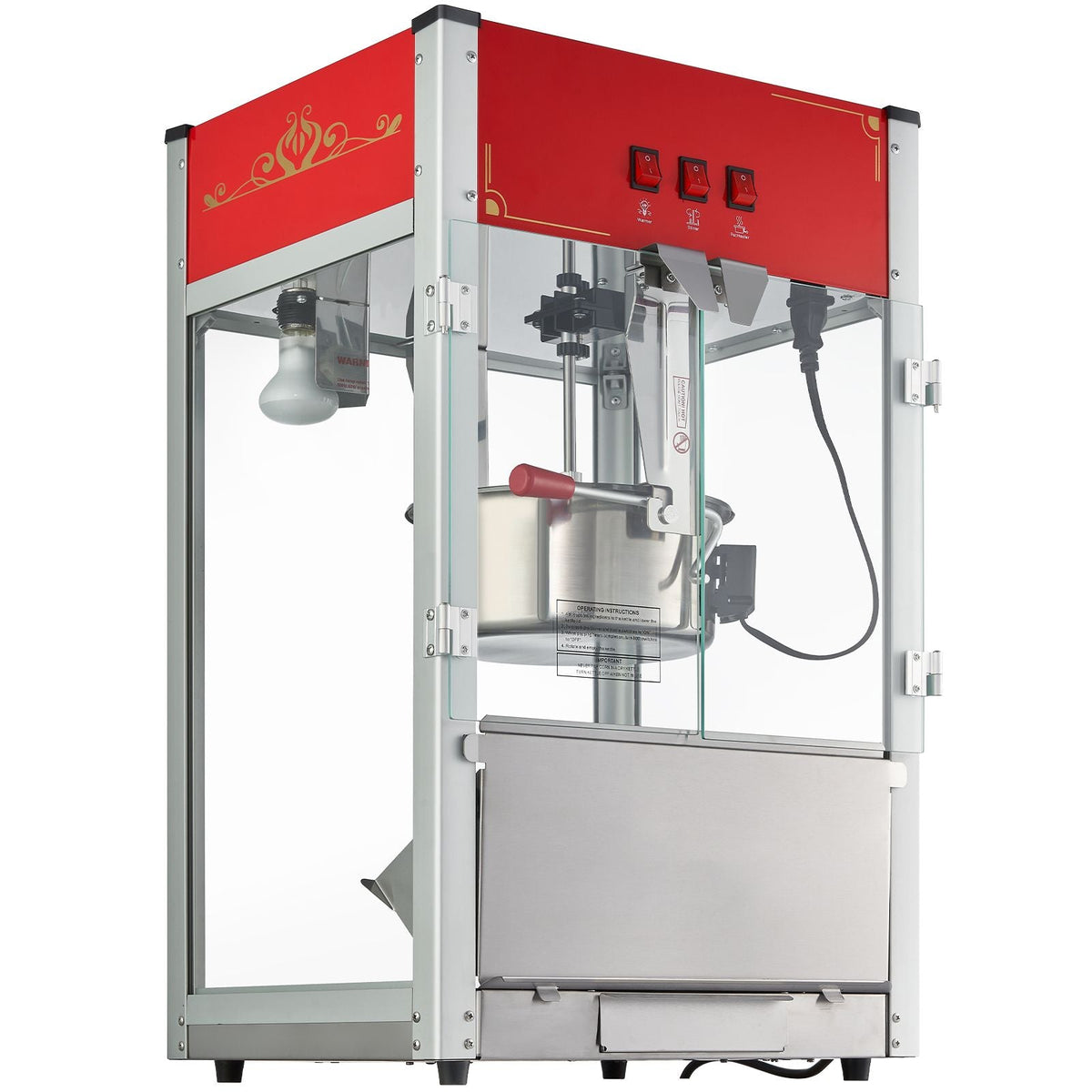 Popcorn Maker, 1440W Popcorn Popper Machine, 12 Oz Kettle Makes 80 Cups per Batch, Countertop Popcorn Maker with Tempered Glass, 3 Stainless Steel Scoops, Movie Theater Style, Red