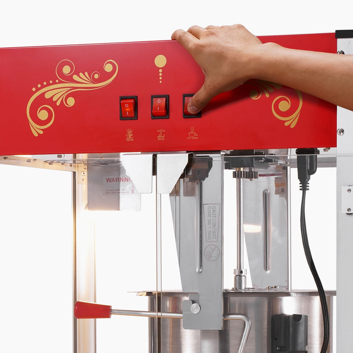 Popcorn Maker, 1615W Popcorn Popper Machine, 16 Oz Kettle Large Capacity Countertop Popcorn Maker with Tempered Glass, Includes 3 Stainless Steel Scoops, Movie Theater Style, Red