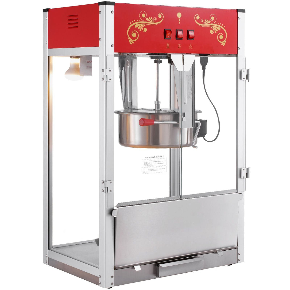 Popcorn Maker, 1615W Popcorn Popper Machine, 16 Oz Kettle Large Capacity Countertop Popcorn Maker with Tempered Glass, Includes 3 Stainless Steel Scoops, Movie Theater Style, Red