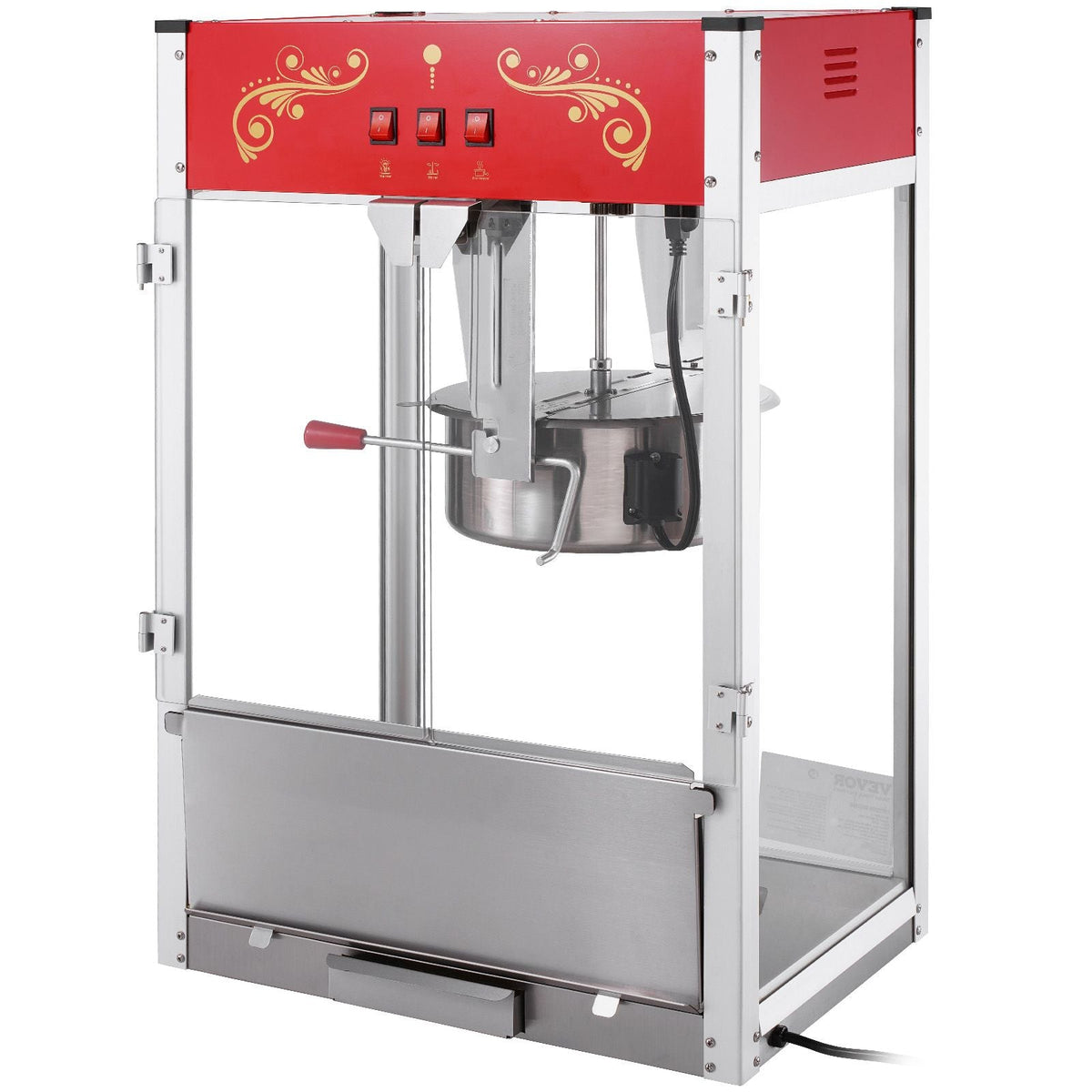 Popcorn Maker, 1615W Popcorn Popper Machine, 16 Oz Kettle Large Capacity Countertop Popcorn Maker with Tempered Glass, Includes 3 Stainless Steel Scoops, Movie Theater Style, Red