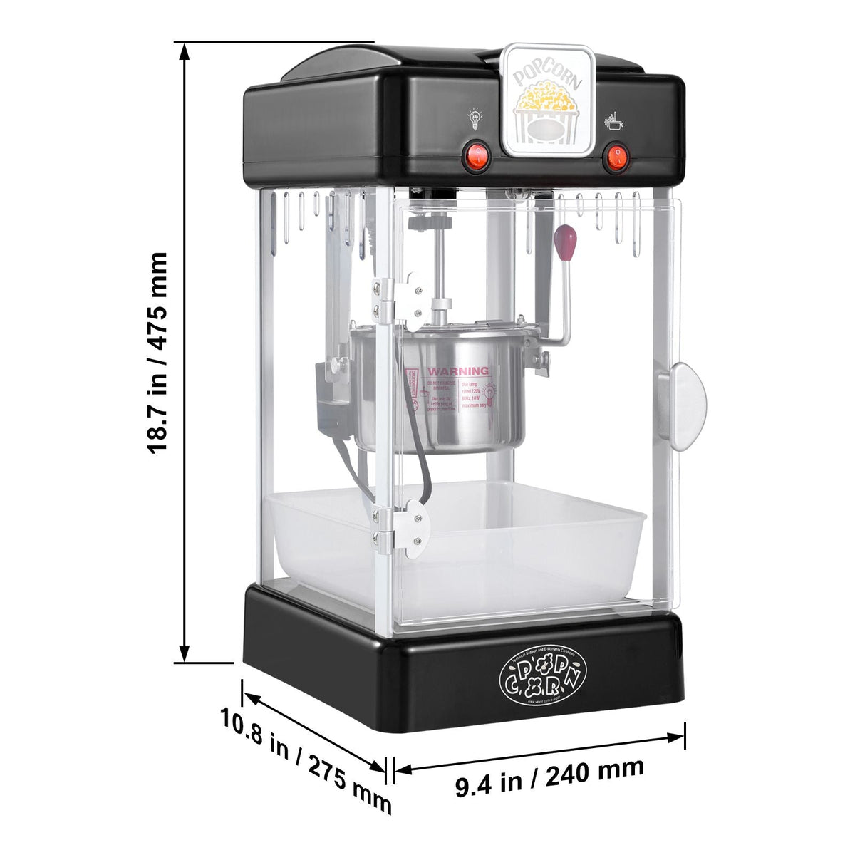 Popcorn Maker, 300W Popcorn Popper Machine, 2.5 Oz Kettle Makes 4 QT per Batch, Tabletop Popcorn Maker with PP Door, Includes 2 Scoops and Tray, Movie Theater Style, Black