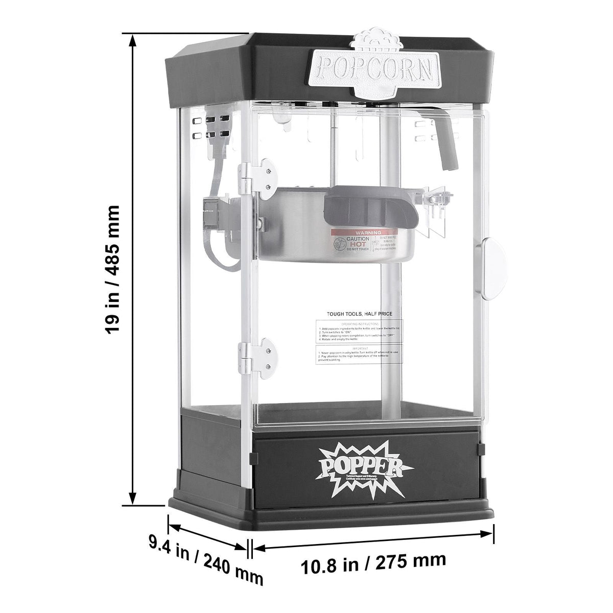 Popcorn Maker, 480W Popcorn Popper Machine, 4 Oz Kettle Makes 1.5 Gallon per Batch, Tabletop Popcorn Maker, Includes 3 Scoops, Movie Theater Style, Black