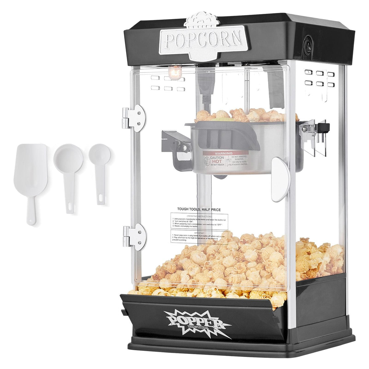 Popcorn Maker, 480W Popcorn Popper Machine, 4 Oz Kettle Makes 1.5 Gallon per Batch, Tabletop Popcorn Maker, Includes 3 Scoops, Movie Theater Style, Black
