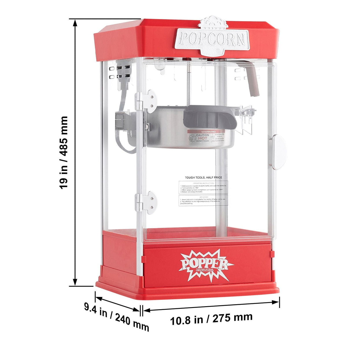 Popcorn Maker, 480W Popcorn Popper Machine, 4 Oz Kettle Makes 1.5 Gallon per Batch, Tabletop Popcorn Maker, Includes 3 Scoops, Movie Theater Style, Red