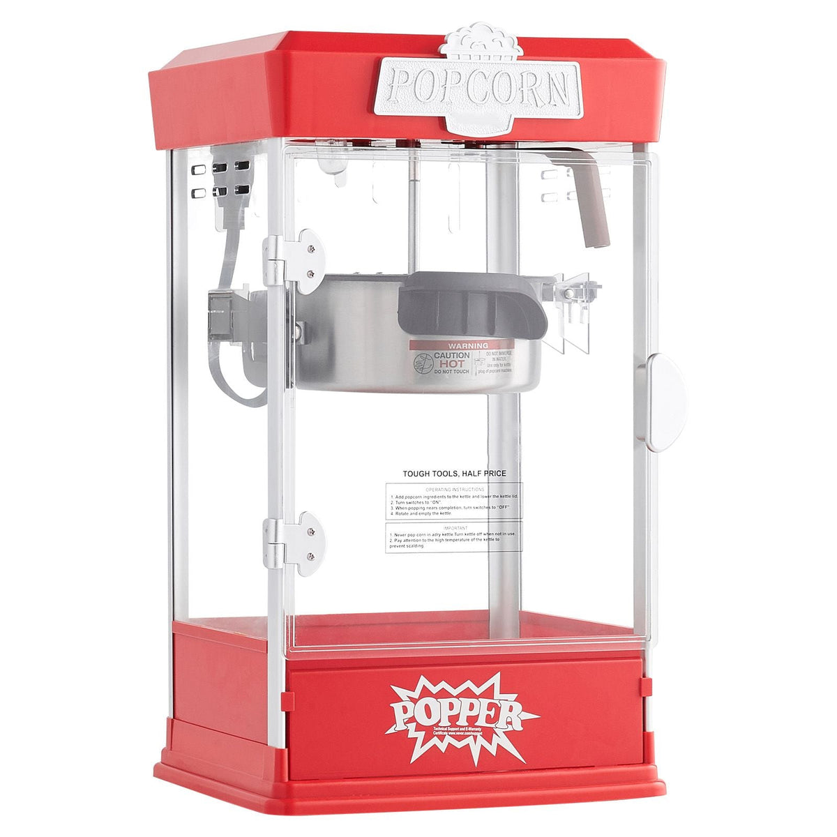 Popcorn Maker, 480W Popcorn Popper Machine, 4 Oz Kettle Makes 1.5 Gallon per Batch, Tabletop Popcorn Maker, Includes 3 Scoops, Movie Theater Style, Red