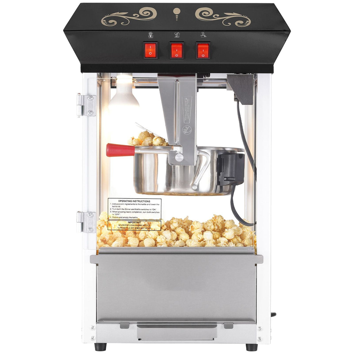 Popcorn Maker, 850W Popcorn Popper Machine, 8 Oz Kettle Makes 48 Cups per Batch, Countertop Popcorn Maker with Tempered Glass, Includes 4 Scoops, Movie Theater Style, Black
