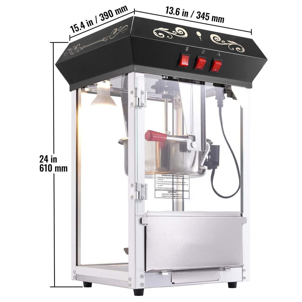 Popcorn Maker, 850W Popcorn Popper Machine, 8 Oz Kettle Makes 48 Cups per Batch, Countertop Popcorn Maker with Tempered Glass, Includes 4 Scoops, Movie Theater Style, Black