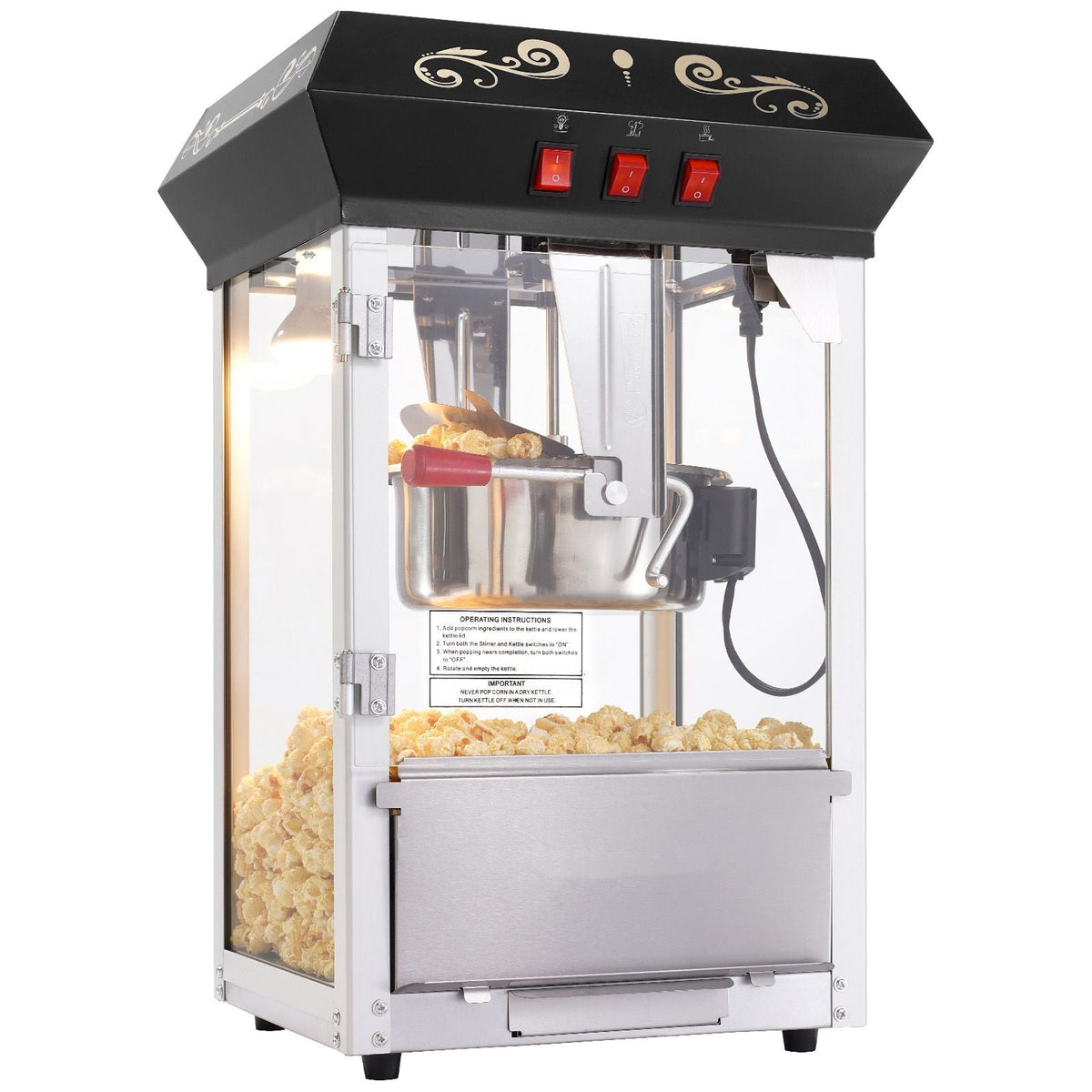 Popcorn Maker, 850W Popcorn Popper Machine, 8 Oz Kettle Makes 48 Cups per Batch, Countertop Popcorn Maker with Tempered Glass, Includes 4 Scoops, Movie Theater Style, Black