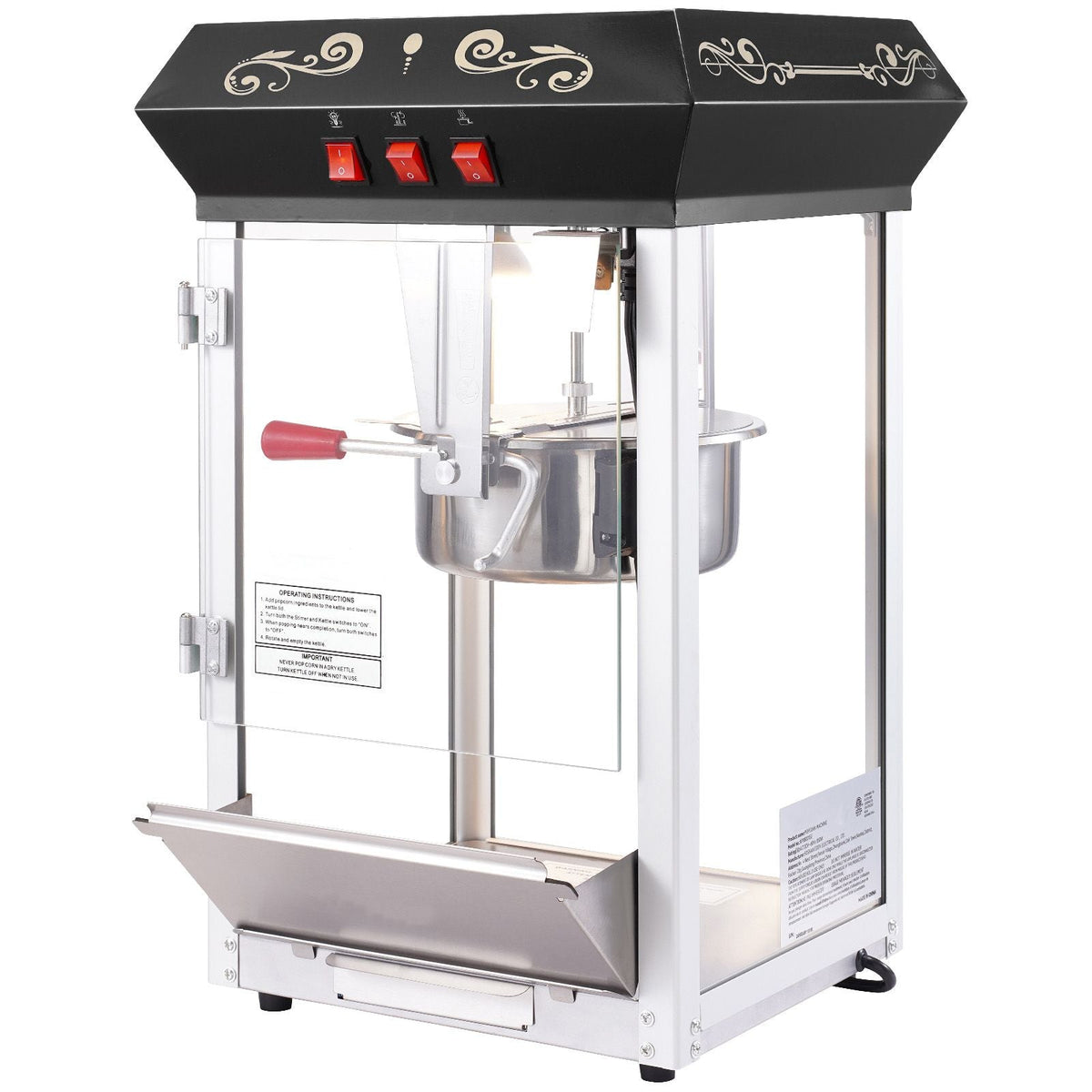 Popcorn Maker, 850W Popcorn Popper Machine, 8 Oz Kettle Makes 48 Cups per Batch, Countertop Popcorn Maker with Tempered Glass, Includes 4 Scoops, Movie Theater Style, Black